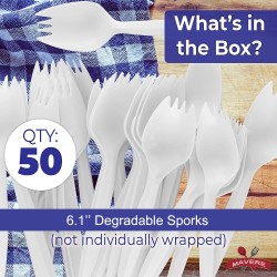 6” Large Size Disposable Sporks, 50Pcs Per box