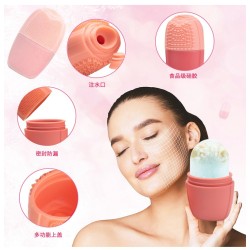 Silicone Ice Roller for Face and Skin with Portable Case, Red